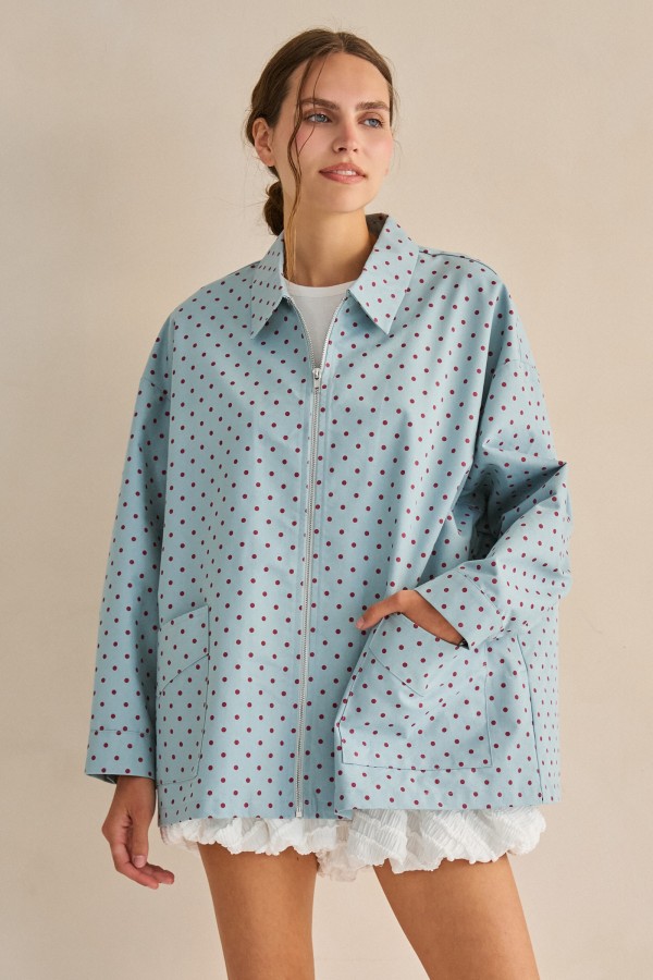 JJO8098-1P / Jade By Jane<br/>PLUS SIZE POLKA DOT ZIP-UP SHIRT JACKET