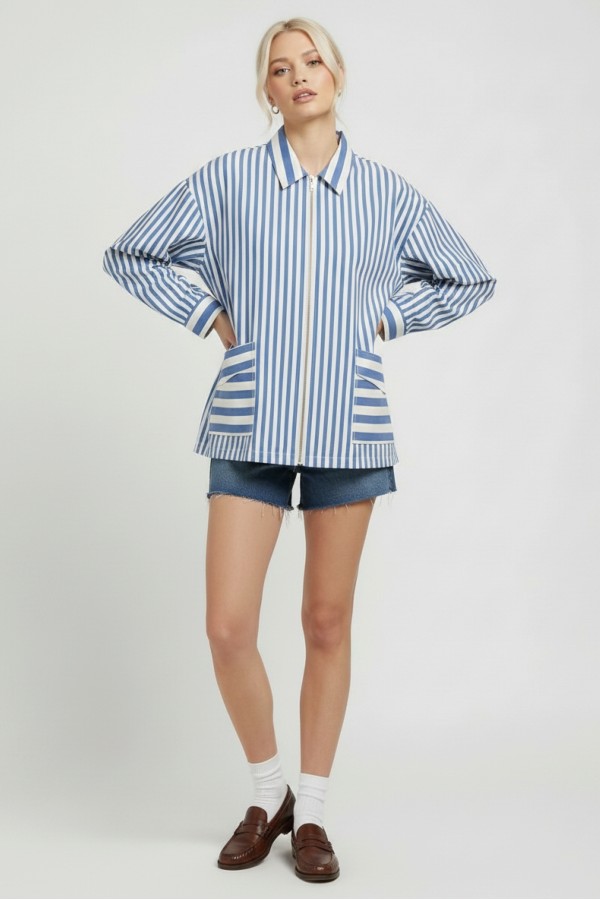 JJO8098 / Jade By Jane<br/>STRIPE ZIP-UP JACKET