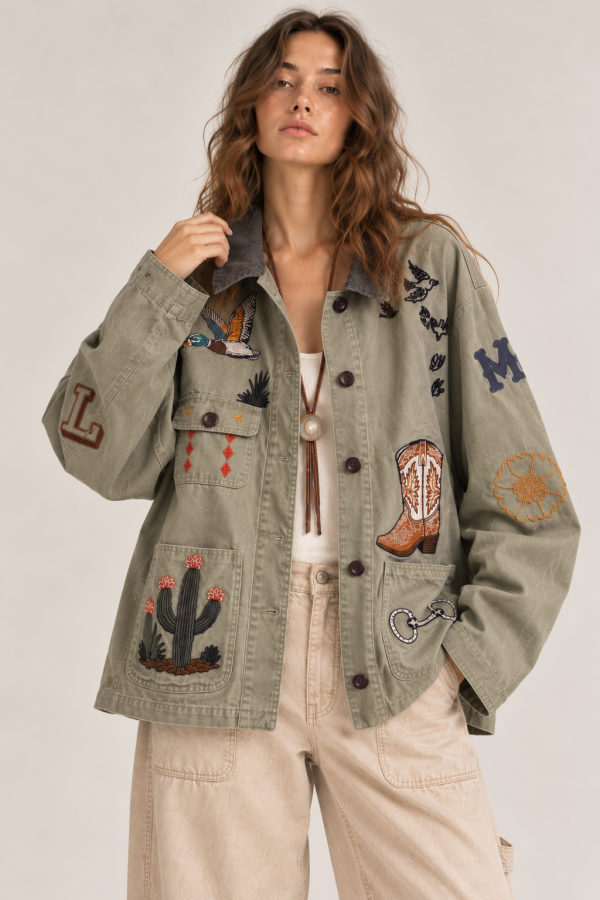 JJO8660 / Jade By Jane<br/>VINTAGE WESTERN EMBROIDERED OVERSIZED JACKET