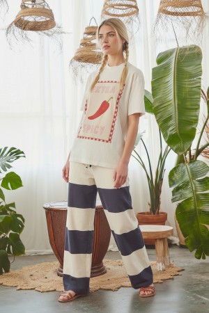 JJP8099P / Jade By Jane<br/>COLOR BLOCK STRIPE WIDE LEG PANTS PLUS