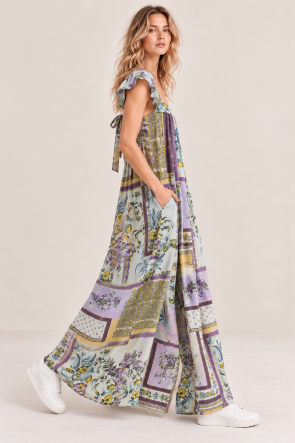 JJS6505-1 / Jade By Jane<br/>BOHEMIAN PATCHWORK WIDE-LEG JUMPSUIT