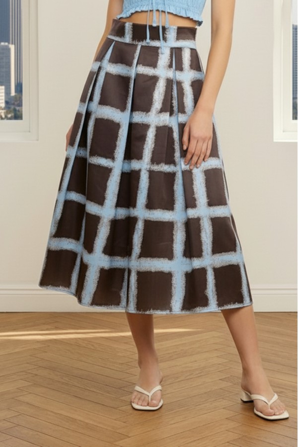 JJS8081-1P / Jade By Jane<br/>PLUS SIZE GRID FLARE MIDI SKIRT