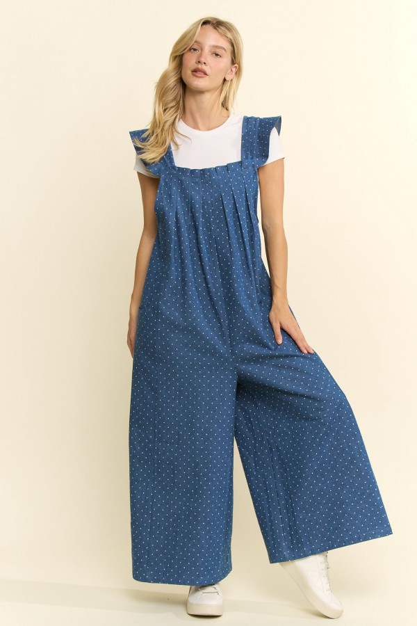 JJS8084 / Jade By Jane<br/>RUFFLE SLEEVE DOT JUMPSUIT