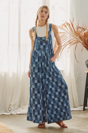 JJS8149 / Jade By Jane<br/>TEXTURED CHECK OVERALL JUMPSUIT