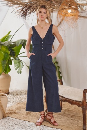 JJS8157 / Jade By Jane<br/>DEEP V-NECK WIDE LEG JUMPSUIT
