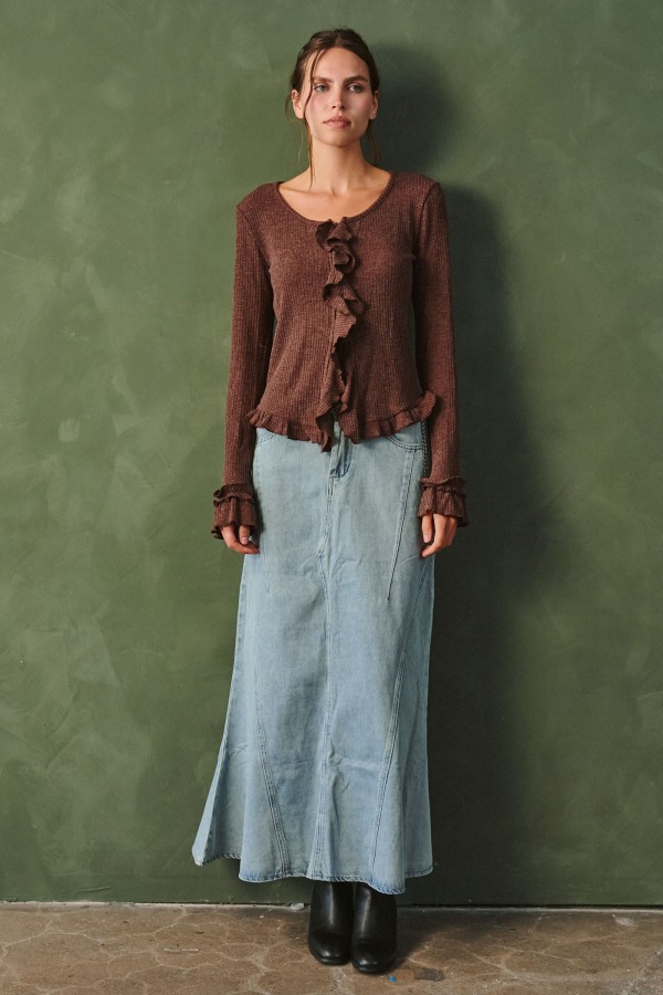 JJS8521 / Jade By Jane<br/>PANELLED MERMAID DENIM MAXI SKIRT