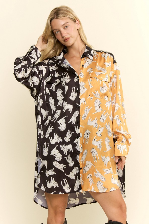 JJT8128-2P / Jade By Jane<br/>PLUS SIZE DUAL TONE ANIMAL PRINT BUTTON-UP SHIRT