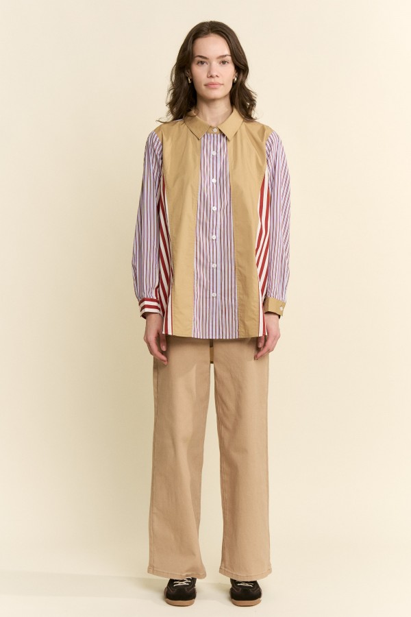 JJT8151P / Jade By Jane<br/>PLUS SIZE COLOR BLOCK STRIPE BUTTON-DOWN SHIRT