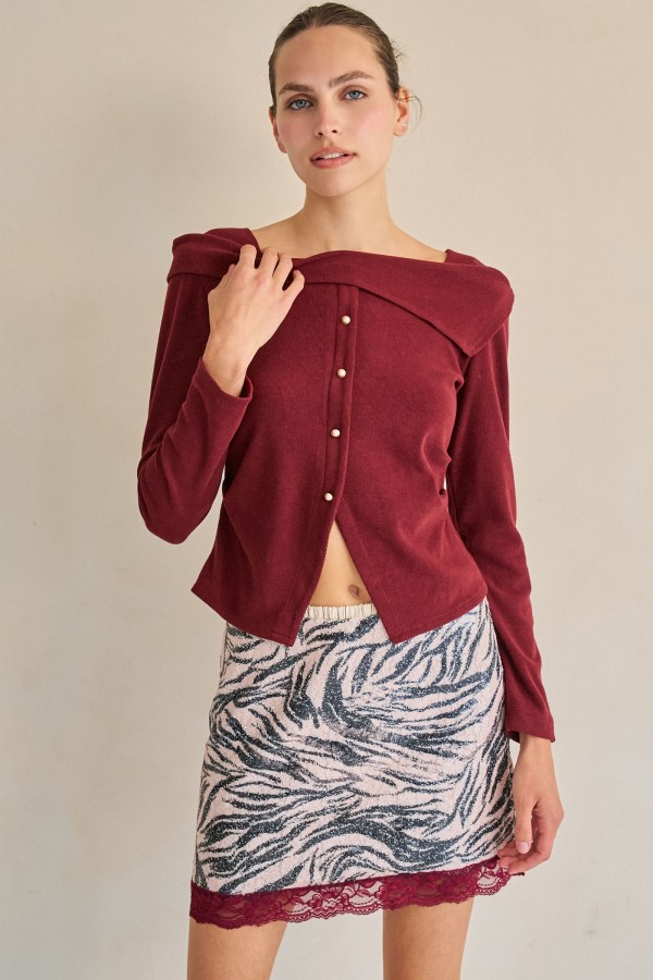 JJT8171P / Jade By Jane<br/>PLUS SIZE DRAPED COLLAR BUTTON TOP