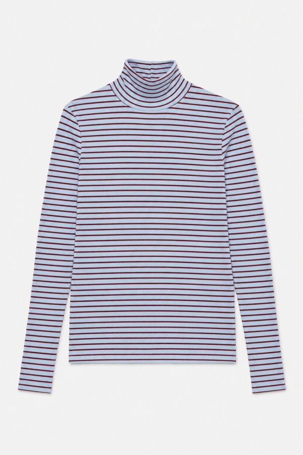 JJT8304 / Jade By Jane<br/>STRIPED RIBBED MOCK-NECK TEE