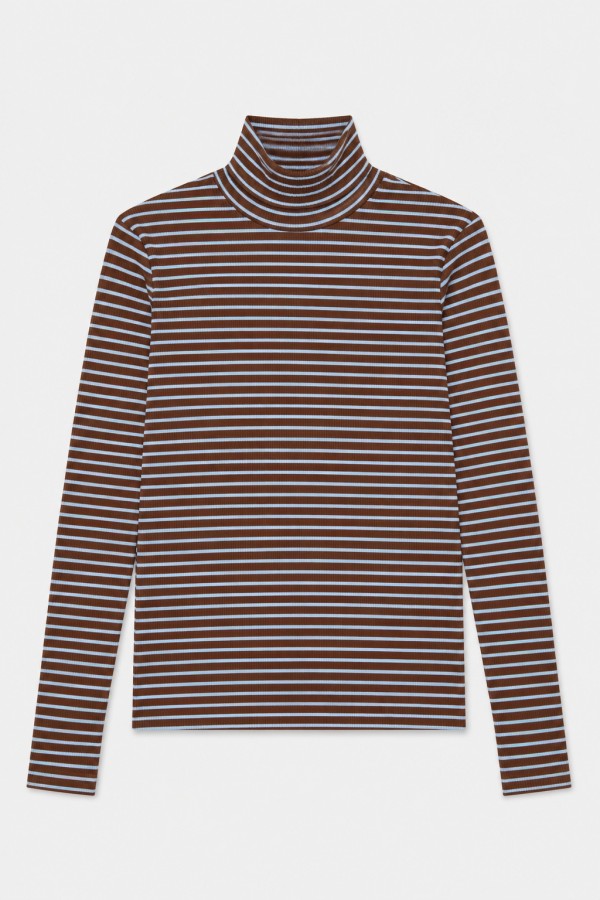 JJT8304P / Jade By Jane<br/>PLUS SIZE STRIPED RIBBED MOCK-NECK TEE