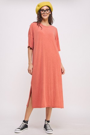 KRD4338-2 / Jade By Jane<br/>SOLID SIDE SLIT MIDI DRESS