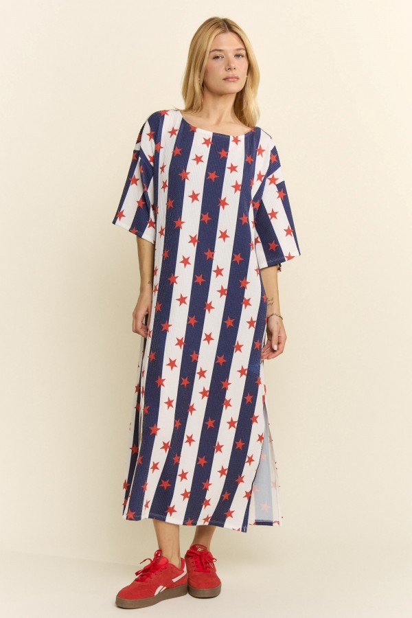 KRD8076-1 / Jade By Jane<br/>STAR STRIPE CASUAL DRESS