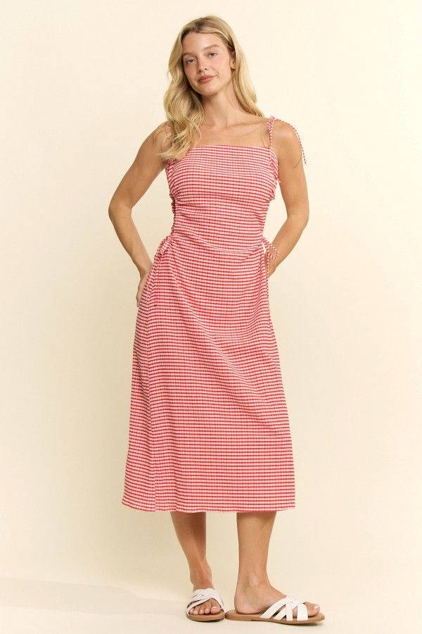 KRD8178 / Jade By Jane<br/>GINGHAM TIE STRAP MIDI DRESS