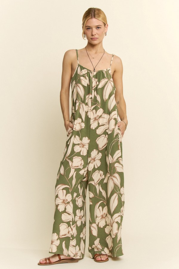 KRJ7005 / Jade By Jane<br/>FLORAL STRAP JUMPSUIT
