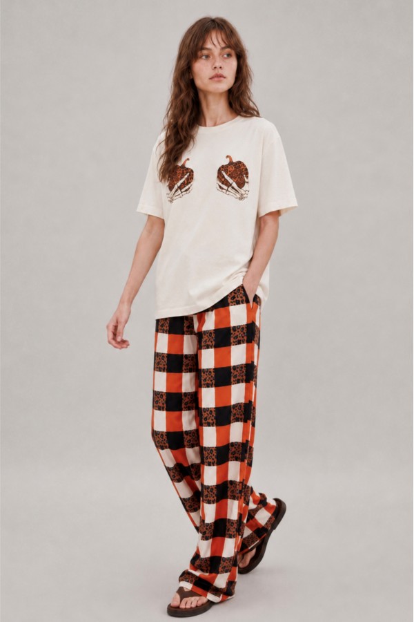 KRP3077-8P / Jade By Jane<br/>PLUS SIZE LEOPARD GINGHAM WIDE-LEG PANTS