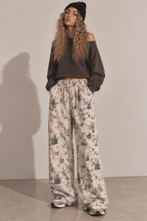 KRP3077-9 / Jade By Jane<br/>VINTAGE SKULL TOILE WIDE PANTS