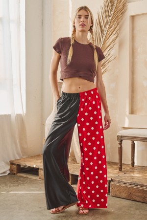KRP5775-7 / Jade By Jane<br/>COLOR BLOCK POLKA DOT WIDE LEG PANTS