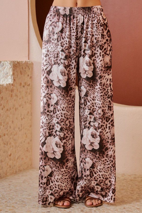KRP5776-1P / Jade By Jane<br/>PLUS SIZE LEOPARD FLORAL WIDE PANTS