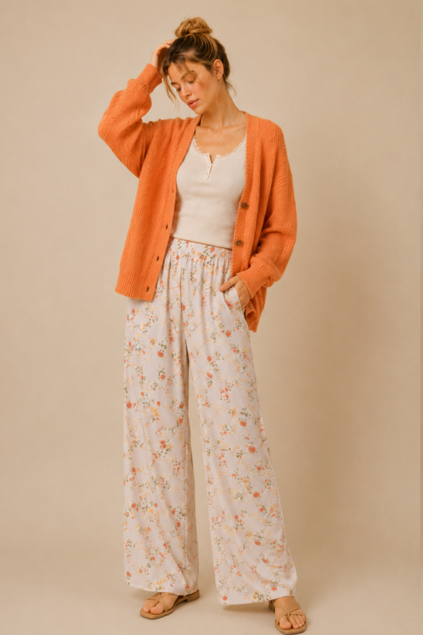 KRP5788-5P / Jade By Jane<br/>PUMPKIN BLOSSOM PRINT WIDE LEG PANTS