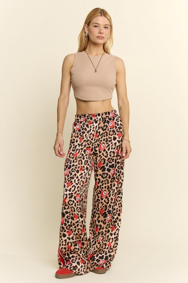 KRP6425-1 / Jade By Jane<br/>LEOPARD NUMBER 7 BALL SIDE TAPE PANTS