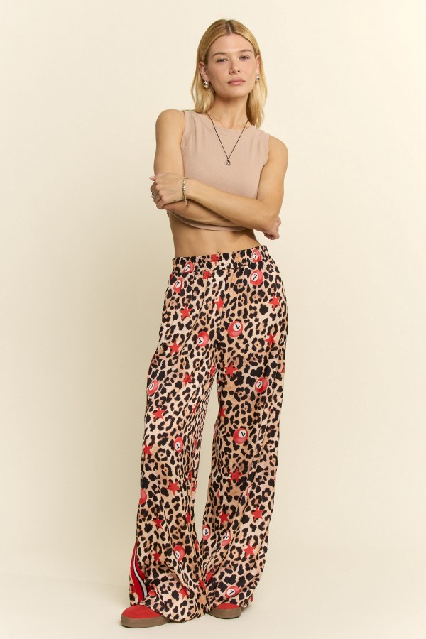 KRP6425-1P / Jade By Jane<br/>PLUS SIZE LEOPARD NUMBER 7 BALL SIDE TAPE PANTS