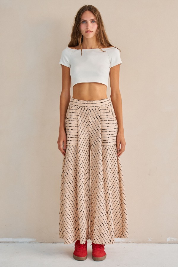 KRP8170-1 / Jade By Jane<br/>TEXTURED STRIPE WIDE LEG PANTS