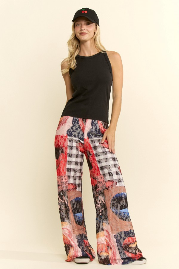 KRP8175 / Jade By Jane<br/>LACE MIX LIPS PRINT PANTS