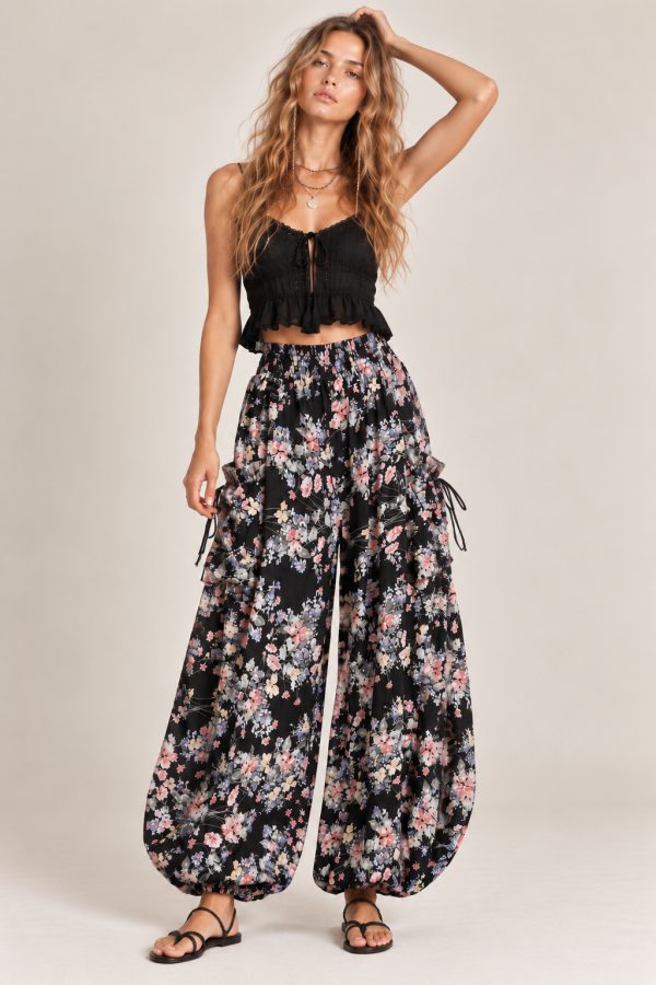 KRP8507-1 / Jade By Jane<br/>FLORAL PRINT BOHEMIAN BALLOON PANTS