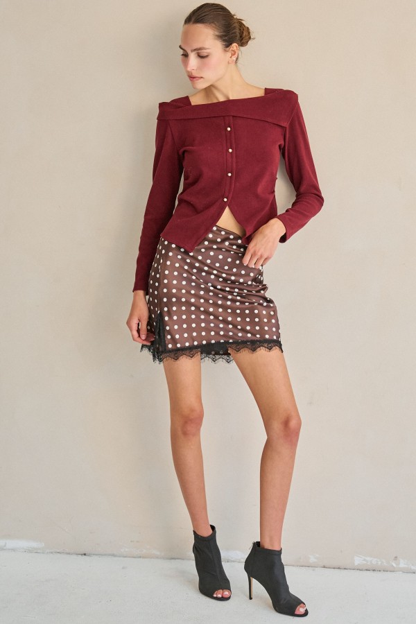 KRS8078-2 / Jade By Jane<br/>POLKA-DOT SATIN LACE SLIT MINI SKIRT