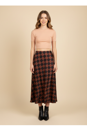 KRS8094-1 / Jade By Jane<br/>CHECKERED PRINT MIDI SKIRT