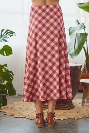 KRS8094-55 / Jade By Jane<br/>CHECK PRINT MIDI SKIRT