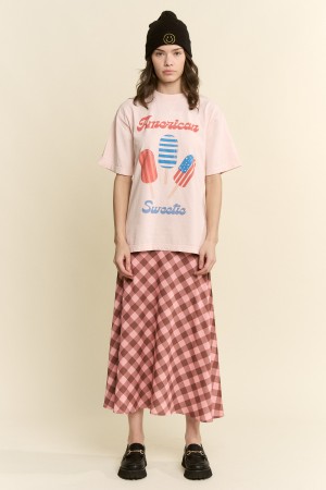 KRS8094-5P / Jade By Jane<br/>Vintage Plaid Satin Midi Skirt