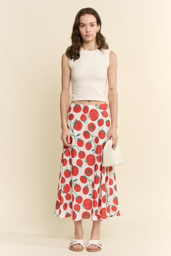 KRS8094-6 / Jade By Jane<br/>TOMATO PRINT MIDI SKIRT