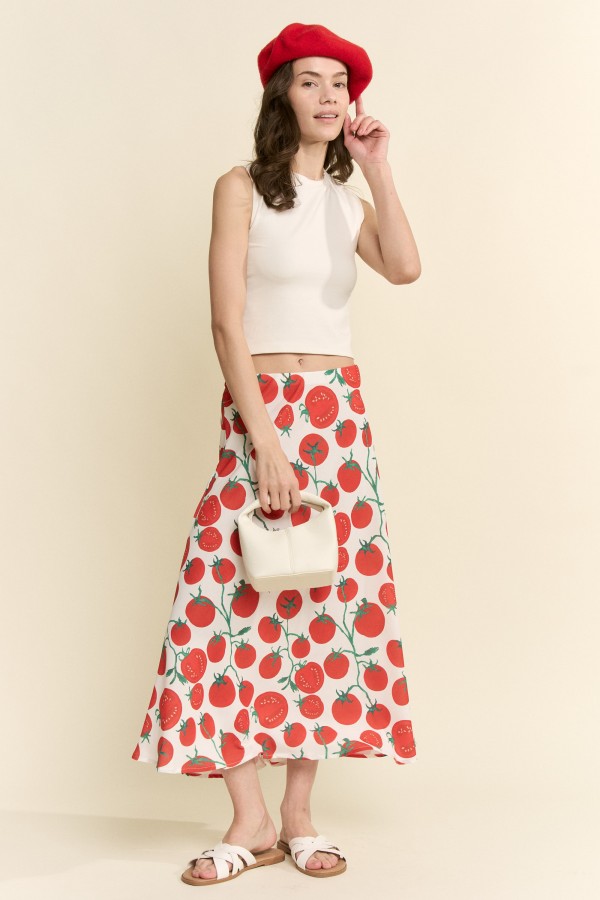 KRS8094-6P / Jade By Jane<br/>TOMATO PRINT MIDI SKIRT