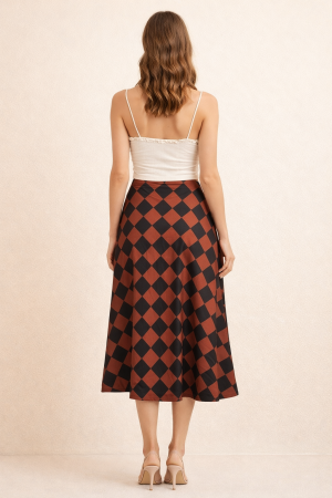 KRS8094P-1 / Jade By Jane<br/>PLUS CHECKERED PRINT MIDI SKIRT