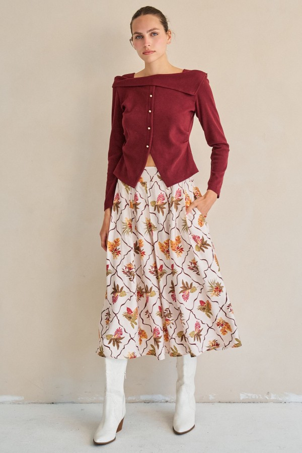 KRS8158-2 / Jade By Jane<br/>TROPICAL PATTERN MIDI SKIRT