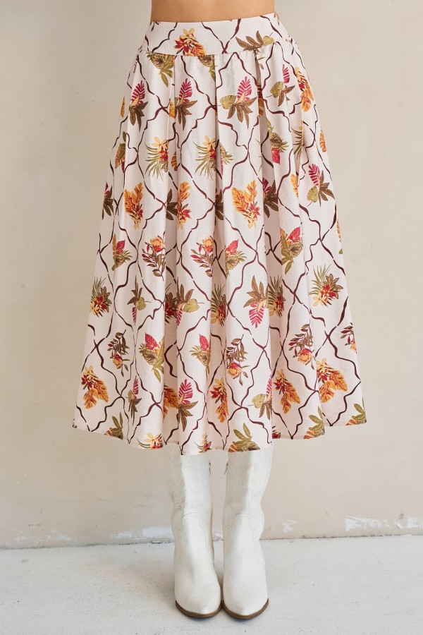 KRS8158-2P / Jade By Jane<br/>PLUS SIZE TROPICAL PATTERN MIDI SKIRT