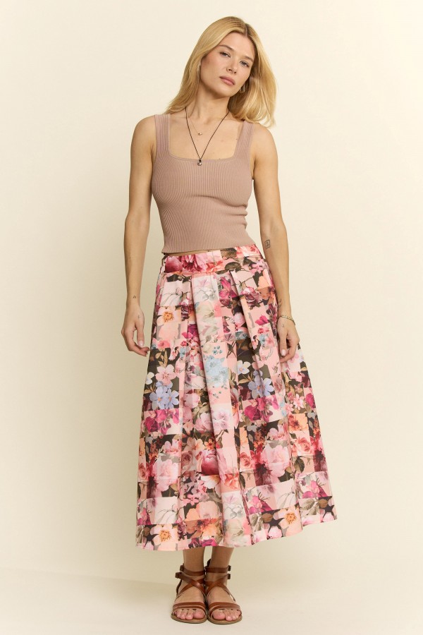 KRS8158 / Jade By Jane<br/>FLORAL PATCHWORK MIDI SKIRT