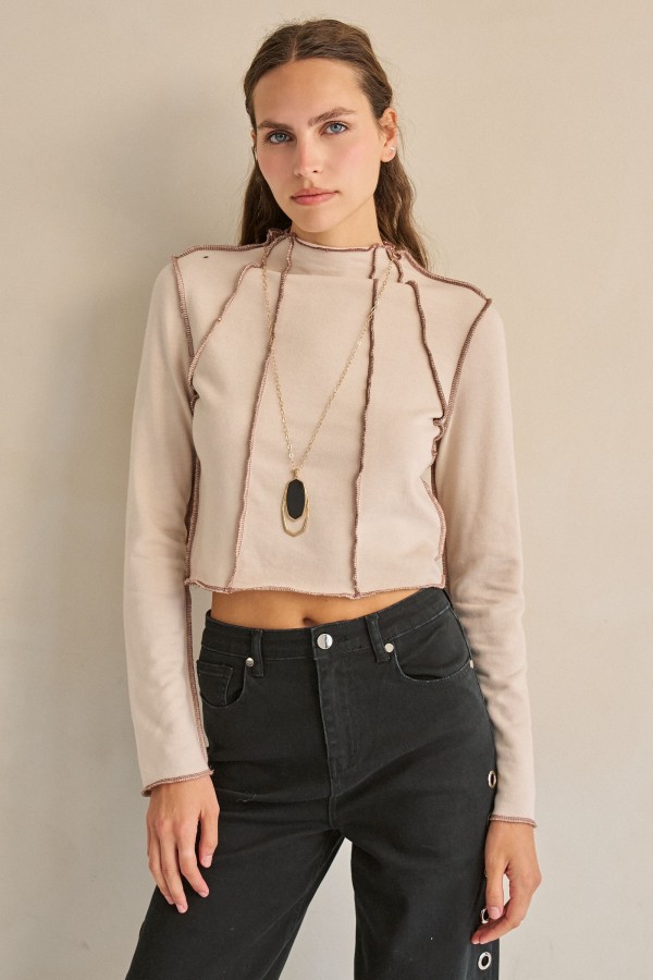 KRT8180 / Jade By Jane<br/>PANELLED MOCK-NECK CROP TOP