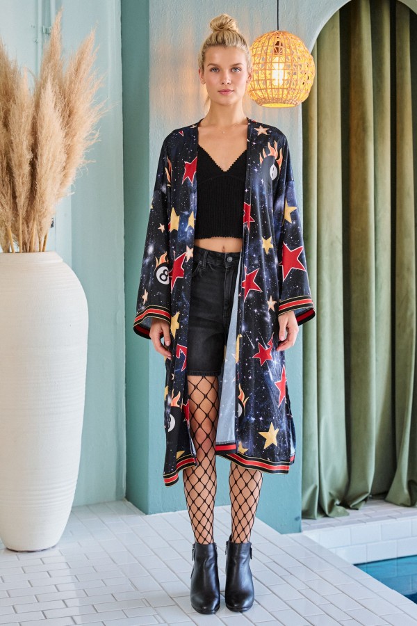 KRT8377 / Jade By Jane<br/>GALAXY 8 BALL LONG KIMONO ROBE