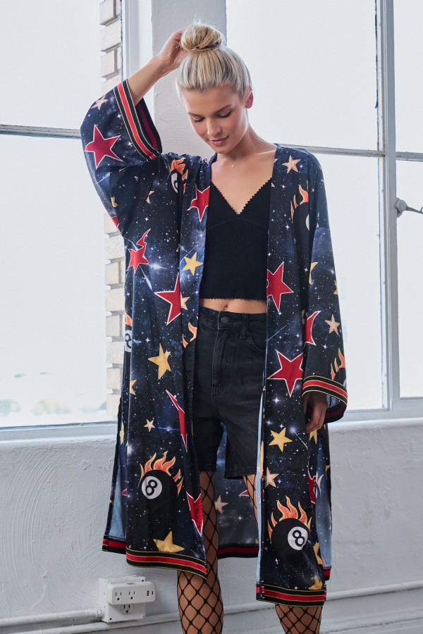KRT8377P / Jade By Jane<br/>PLUS SIZE GALAXY 8 BALL LONG KIMONO ROBE