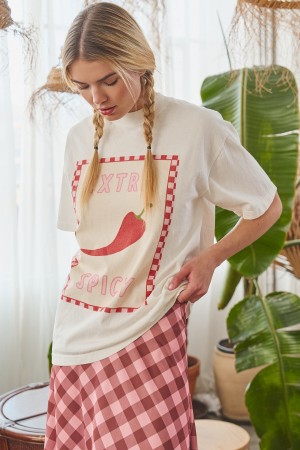 PRT1081 / Jade By Jane<br/>EXTRA SPICY CHILI PEPPER CHECKERBOARD GRAPHIC TEE