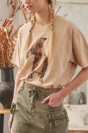 PRT1095D / Jade By Jane<br/>PUPPY GRAPHIC WASHED TEE