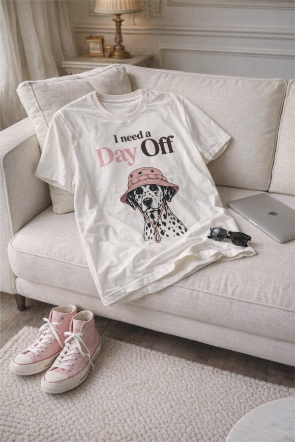 PRT1121 / Jade By Jane<br/>DAY OFF DOG GRAPHIC T-SHIRT