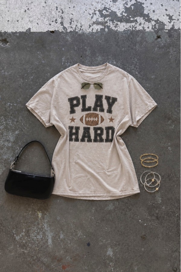 PRT1149D / Jade By Jane<br/>PLAY HARD FOOTBALL GRAPHIC TEE