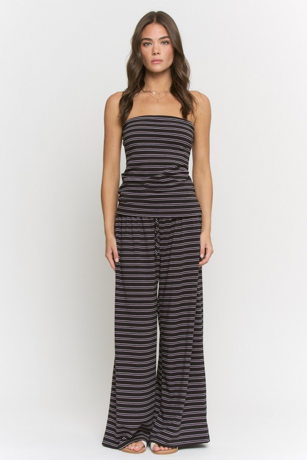 SET004-1 / Jade By Jane<br/>STRIPED TUBE TOP & WIDE LEG PANTS SET