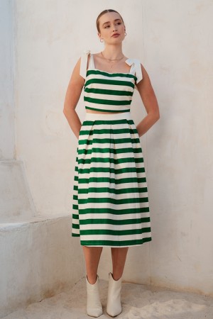SET8095 / Jade By Jane<br/>STRIPED CROP TOP AND SKIRT SET