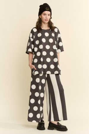 SET8143 / Jade By Jane<br/>POLKA DOT & STRIPE RELAXED FIT LOUNGE TWO PIECE SET