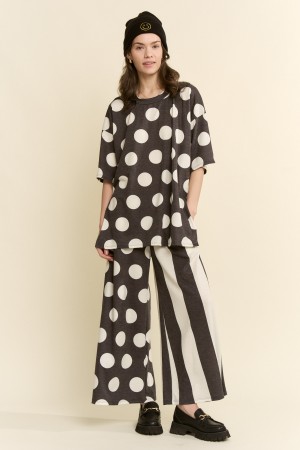 SET8143P / Jade By Jane<br/>POLKA DOT & STRIPE RELAXED FIT LOUNGE TWO PIECE SET PLUS